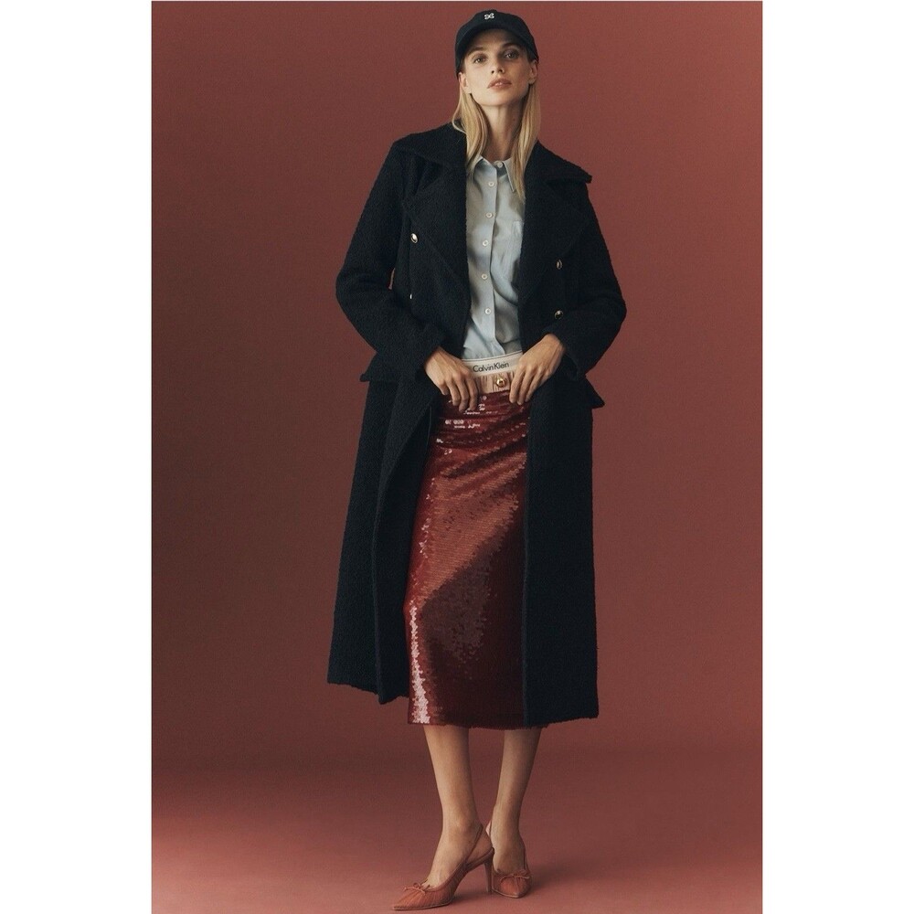 Anthropologie Maeve Sculpted Wool Blend Double Breasted Sz 2 Nightfall Coat NWT
